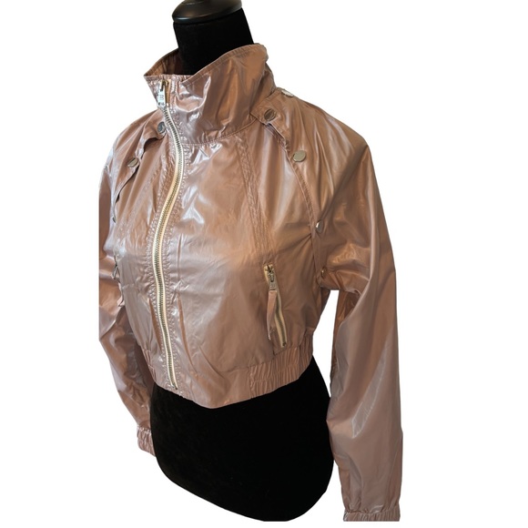 BCBGMAXAZRIA Runway Collection Crop Pink Beige Windbreaker Jacket - Picture 5 of 7